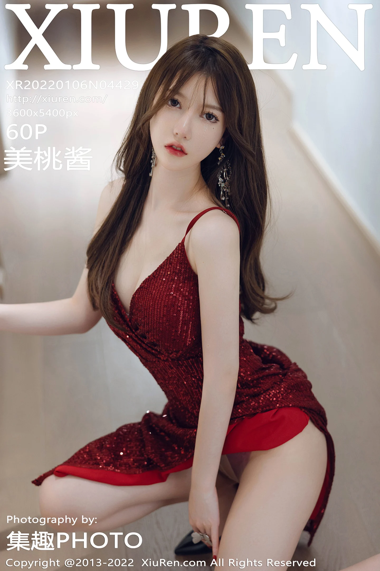 [XiuRen秀人网]No.4429_模特美桃酱私房性感红色低胸长裙配超薄肉丝秀完美身材诱惑写真60P-秀人网 - XiuRen.Space